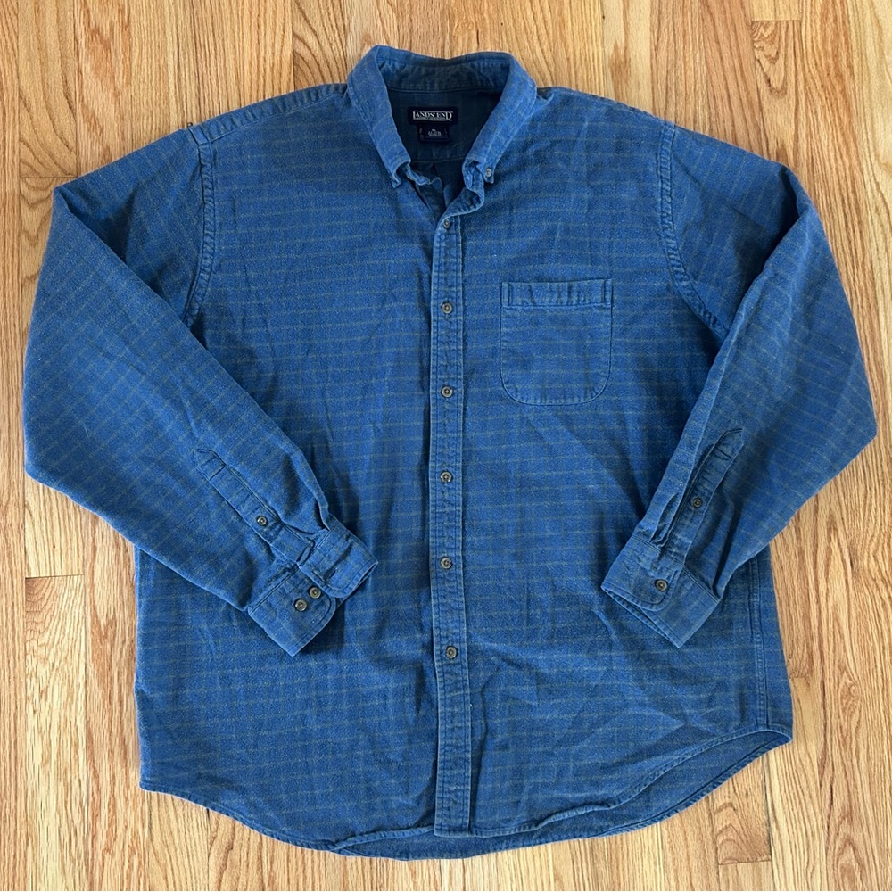 Lands' End Blue Plaid Shirt